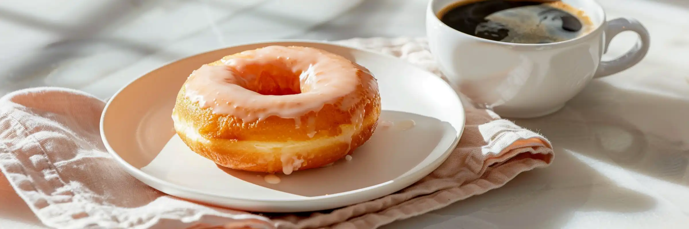 Glazed donut with a cup of coffee