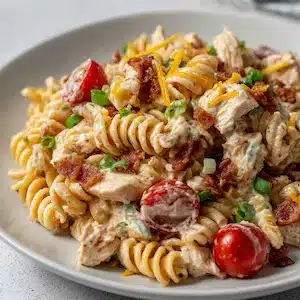 Creamy Chicken Bacon Ranch Pasta Salad