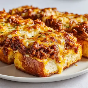 Cheesy Sloppy Joe Garlic Bread