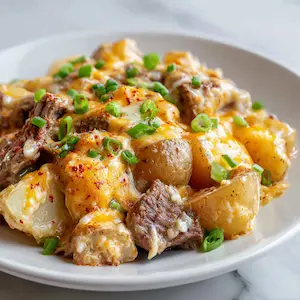 Crockpot loaded steak and potato bake recipe