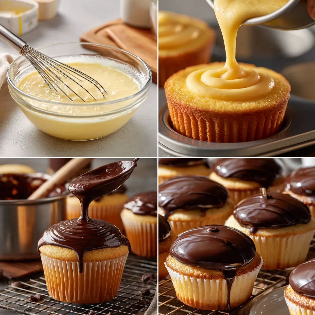 Easy Boston Cream Pie Cupcakes with Cake Mix Steps Easy Boston Cream Pie Cupcakes with Cake Mix Steps