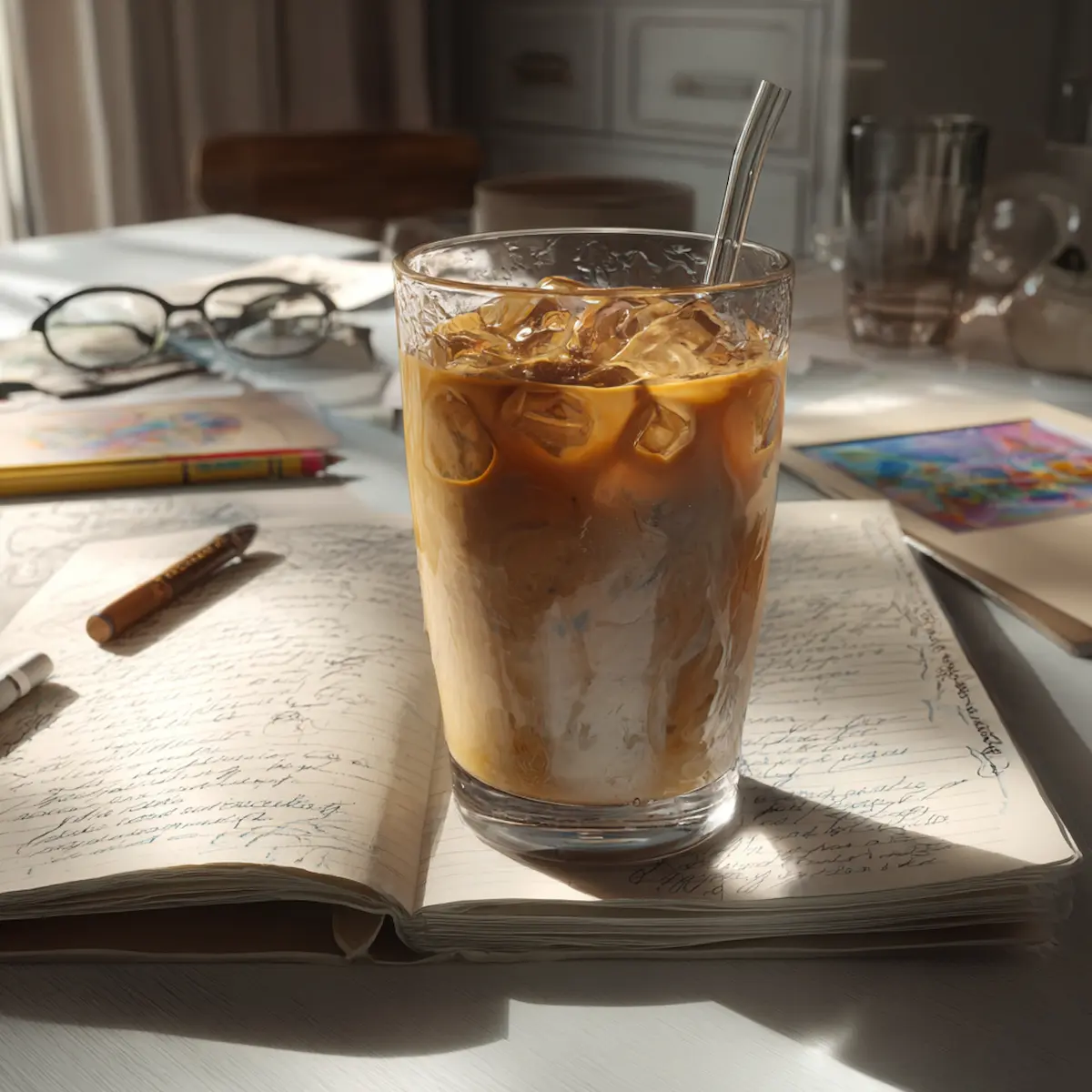 Half-Finished Iced Mushroom Coffee on Kitchen Counter Half-Finished Iced Mushroom Coffee on Kitchen Counter