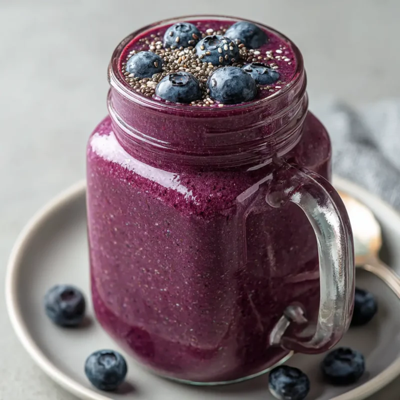Close-up of purple peel smoothie on white plate
