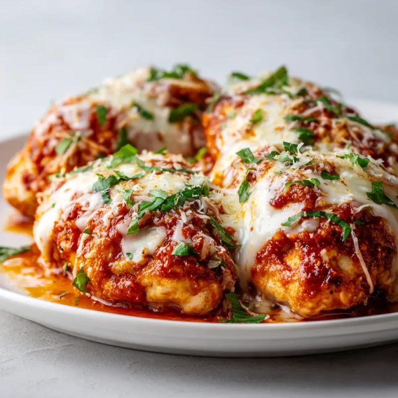 Close-up of slow cooker cheesy mozzarella chicken on white plate