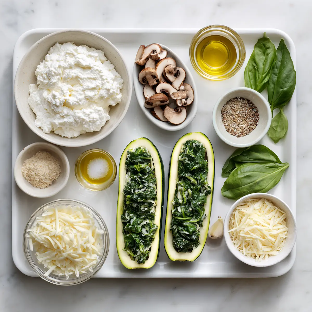 Spinach mushroom and ricotta stuffed zucchini boats ingredients Spinach mushroom and ricotta stuffed zucchini boats ingredients
