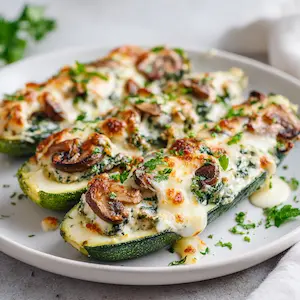 Spinach mushroom and ricotta stuffed zucchini boats recipe