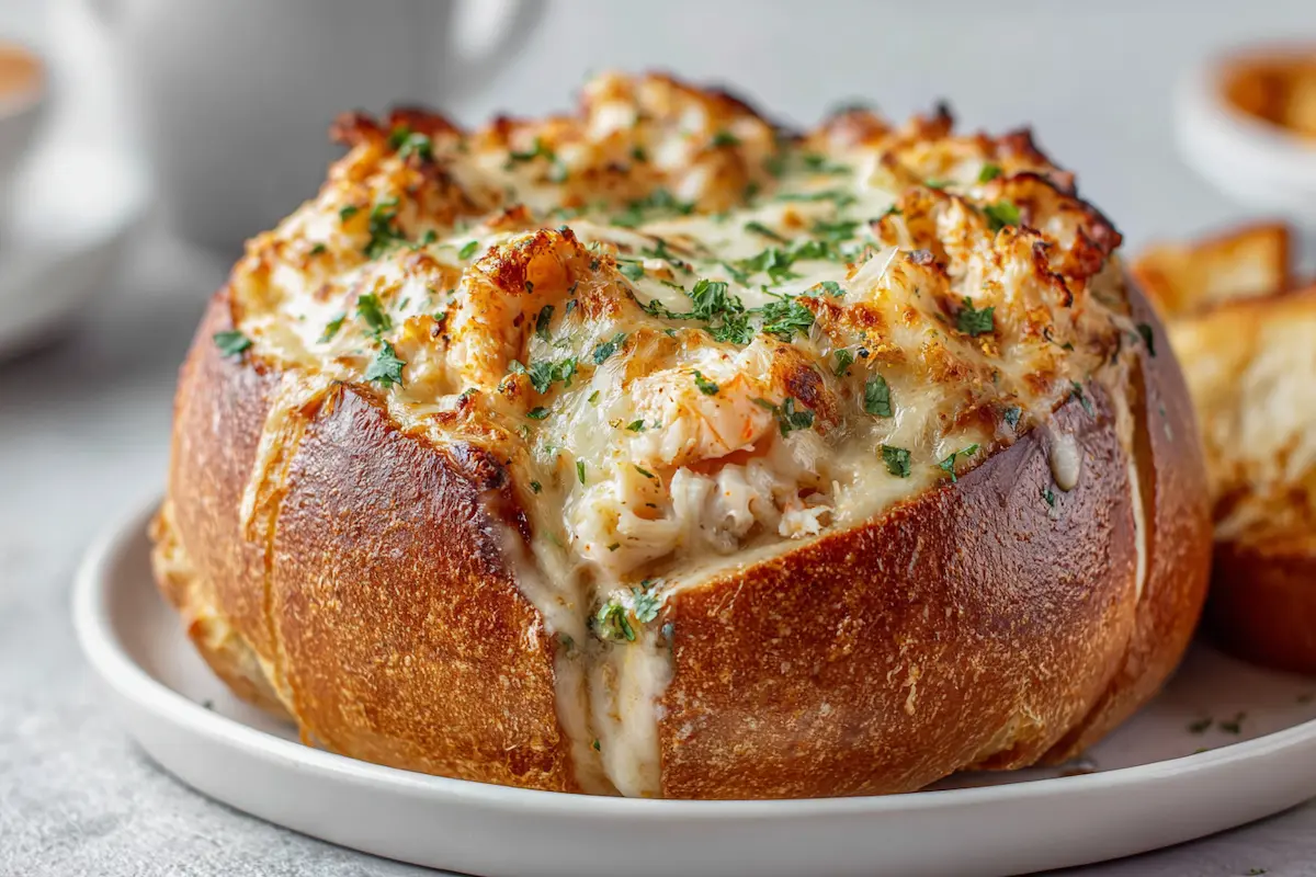 Creamy Stuffed Seafood Bread Bowl with Shrimp and Crab