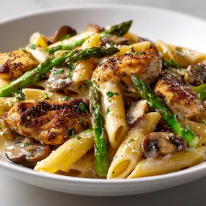 creamy mushroom and asparagus chicken penne recipe