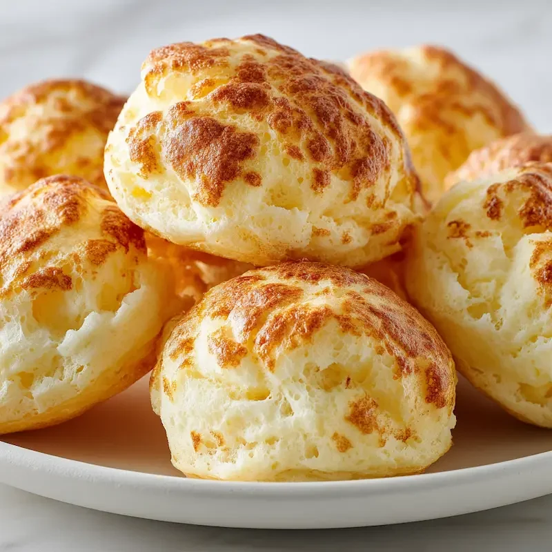 Close-up of fluffy nun’s puffs on white plate