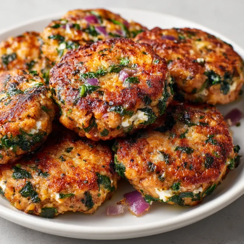 Close-up of Mediterranean salmon patties on white plate