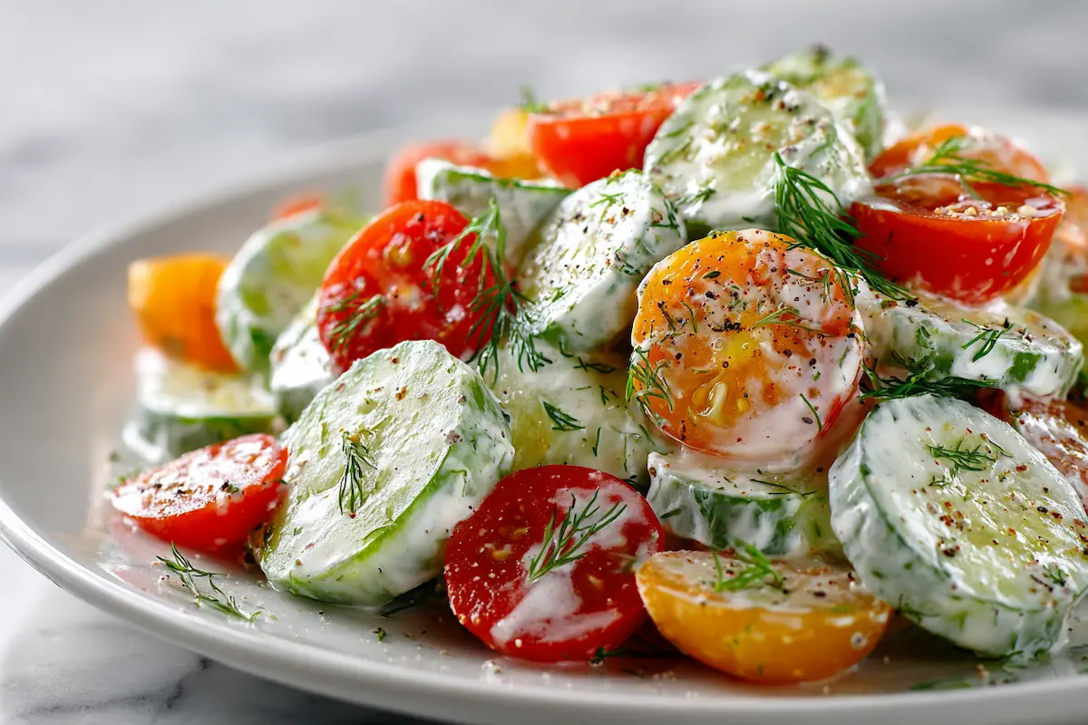 Creamy Cucumber Tomato Salad – A Fresh & Tangy Summer Classic