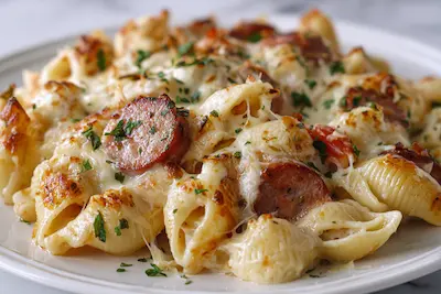 No Boil Pasta Kielbasa Bake One Pan recipe