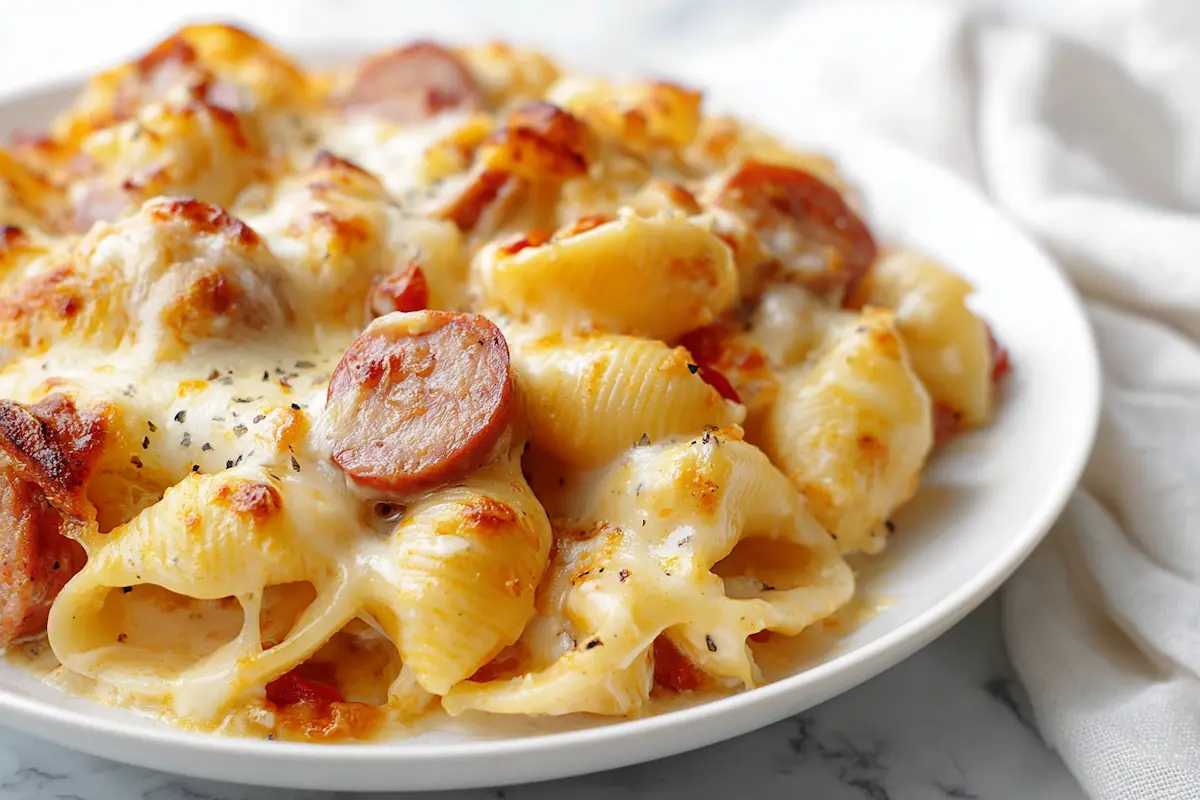 No-Boil Pasta Kielbasa Bake (One Pan Creamy Dinner)