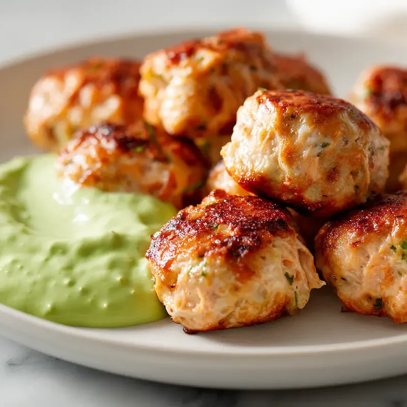 Salmon balls with creamy avocado sauce