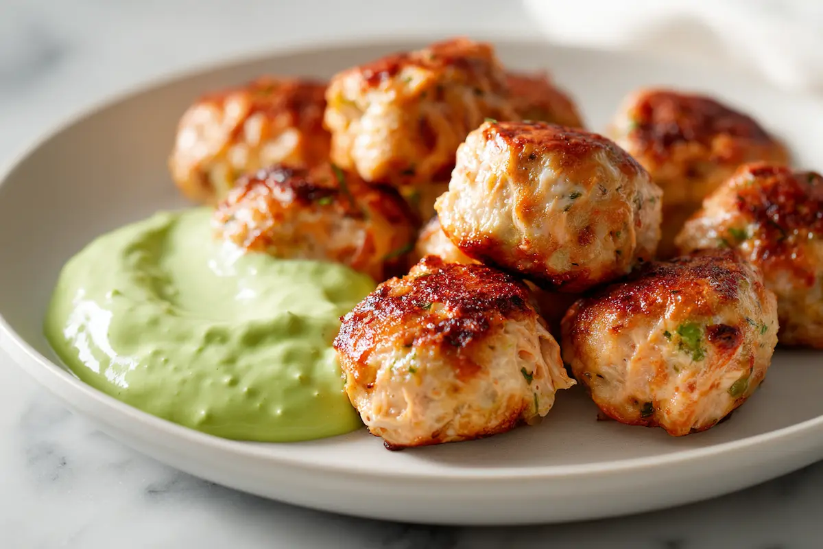 Salmon Balls with Creamy Avocado Sauce (Baked & Gluten-Free)