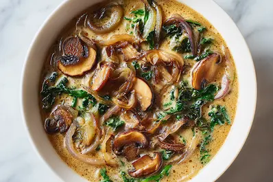 Wild Mushroom Caramelized Onion and Kale Soup Recipe