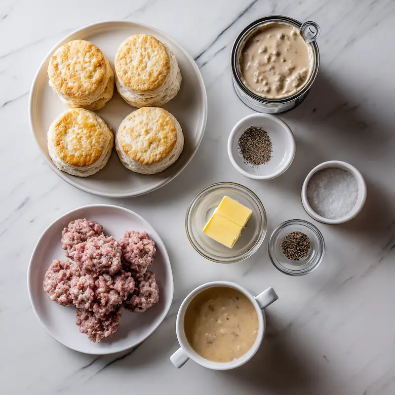 Biscuit and Gravy Casserole ingredients Biscuit-and-Gravy-Casserole-ingredients