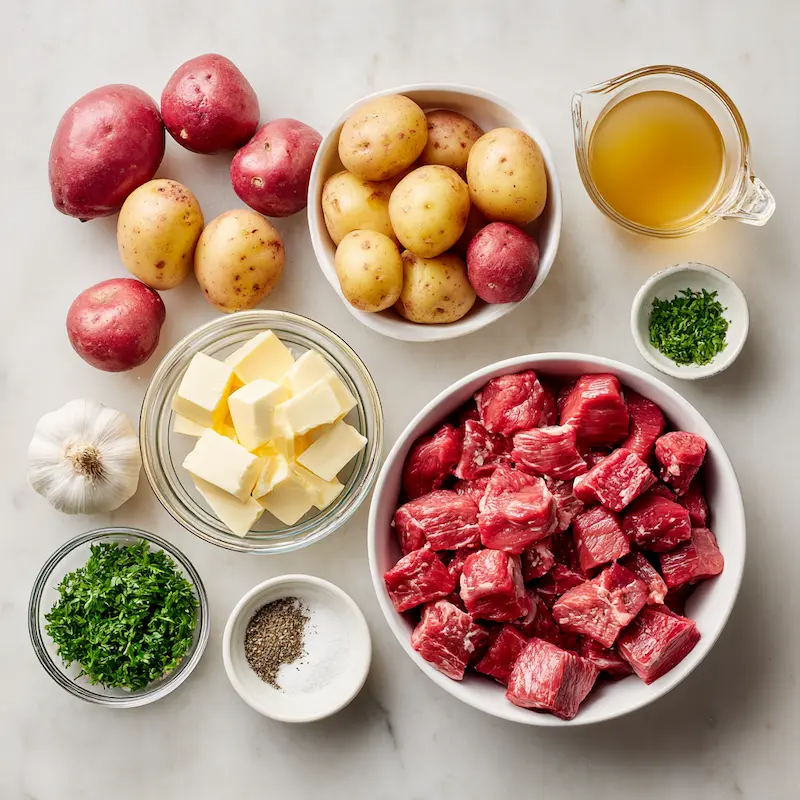 Crockpot Garlic Butter Beef Bites with Potatoes ingredients