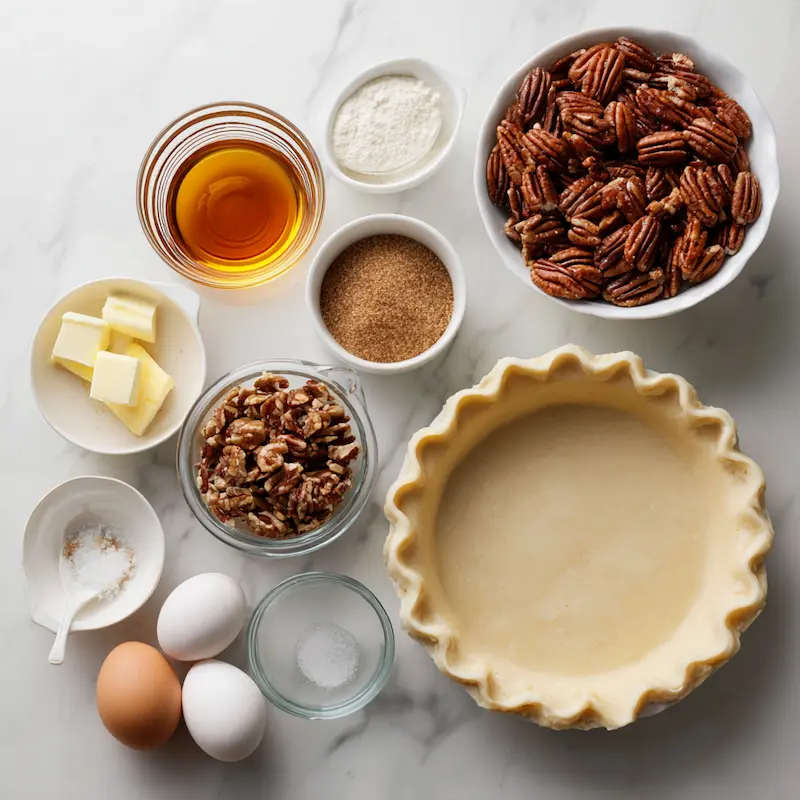 Classic Pecan Pie with Maple and Bourbon ingredients