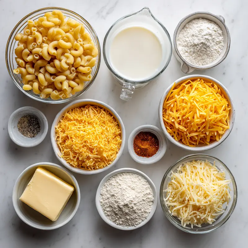 Homemade Baked Mac and Cheese ingredients