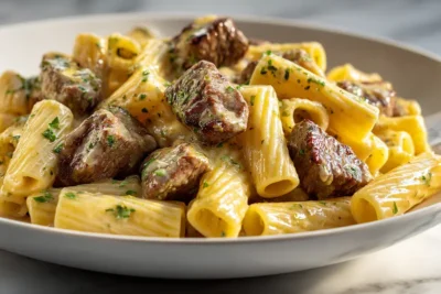 Garlic Butter Steak Rigatoni recipe