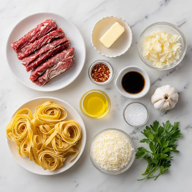 One-Pan Spicy Honey Garlic Steak Pasta ingredients