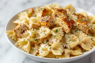 Cheesy Garlic Butter Chicken Bowties recipe