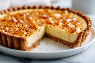 Eggnog Crème Tart with Caramel Shards recipe