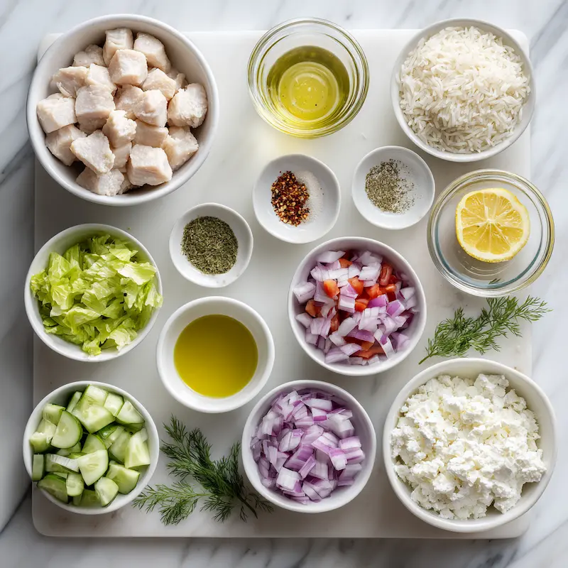 High Protein Mediterranean Lemon-Dill Chicken Bowls In