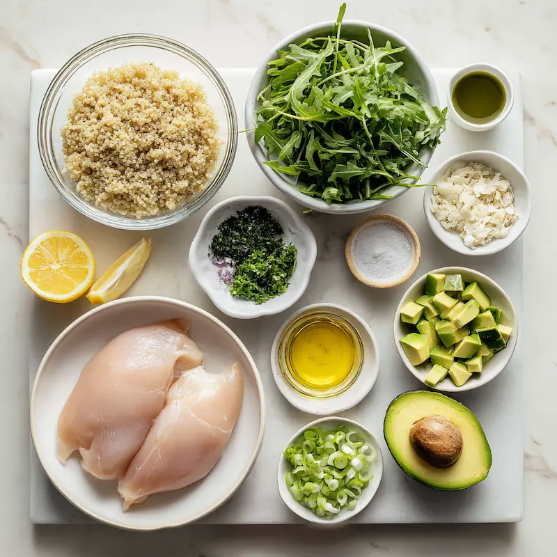 Quinoa Chicken Arugula Salad ingredients