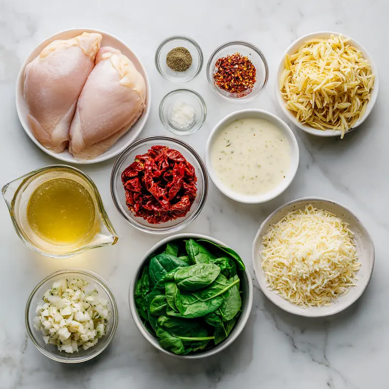 Slow Cooker Tuscan Chicken Orzo ingredients