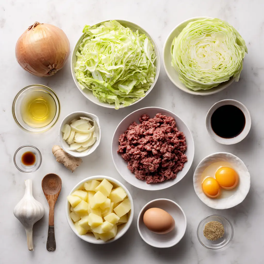 Asian High Protein Ground Beef Cabbage Stir-Fry Ingredients
