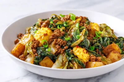 Asian High Protein Ground Beef Cabbage Stir-Fry Recipe Card