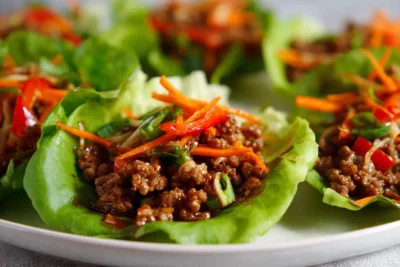 Asian-Style Ground Beef Lettuce Wraps Recipe Card