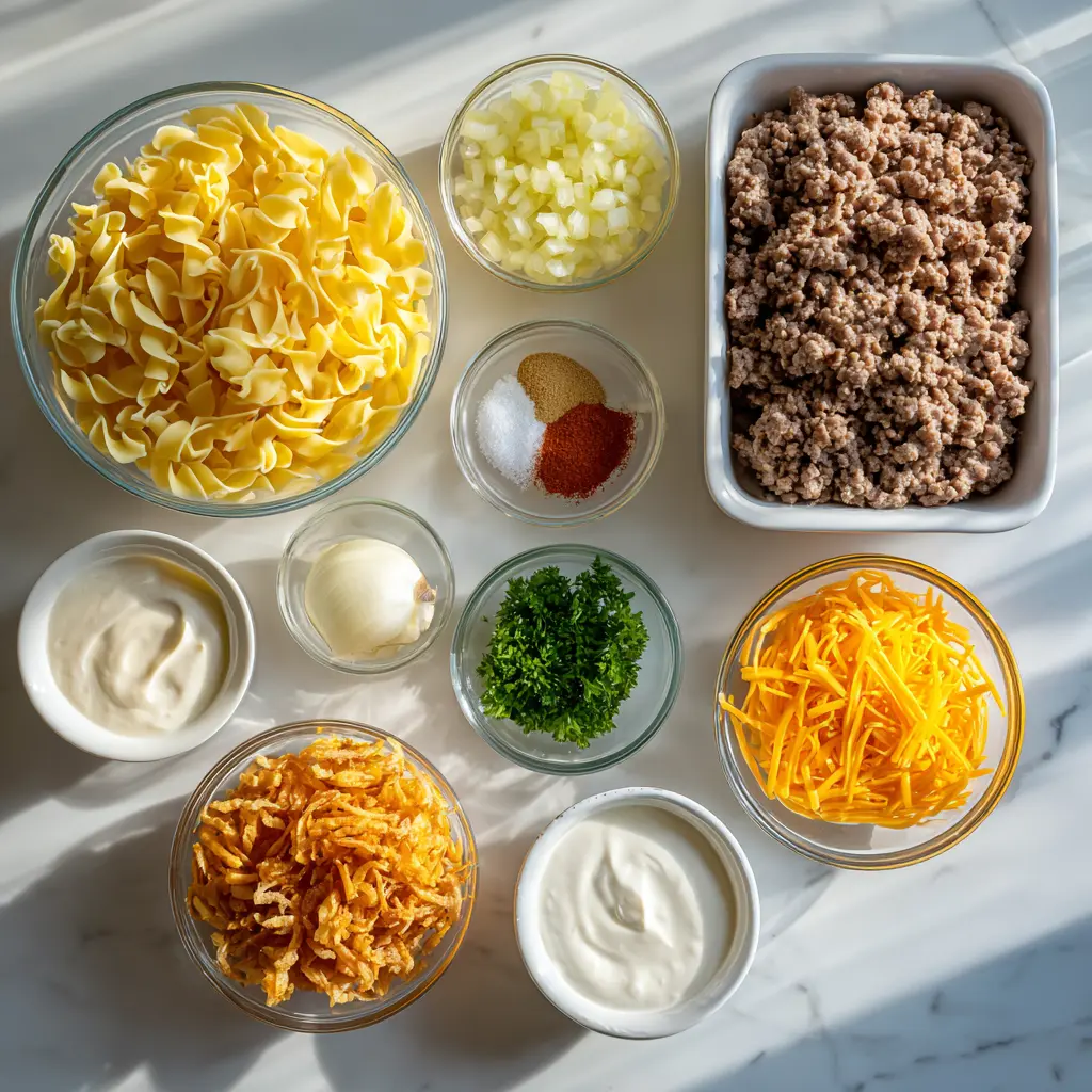 Cheey Beef Noodle Casserole Ingredients
