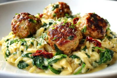 Chicken Meatballs Orzo Recipe Card