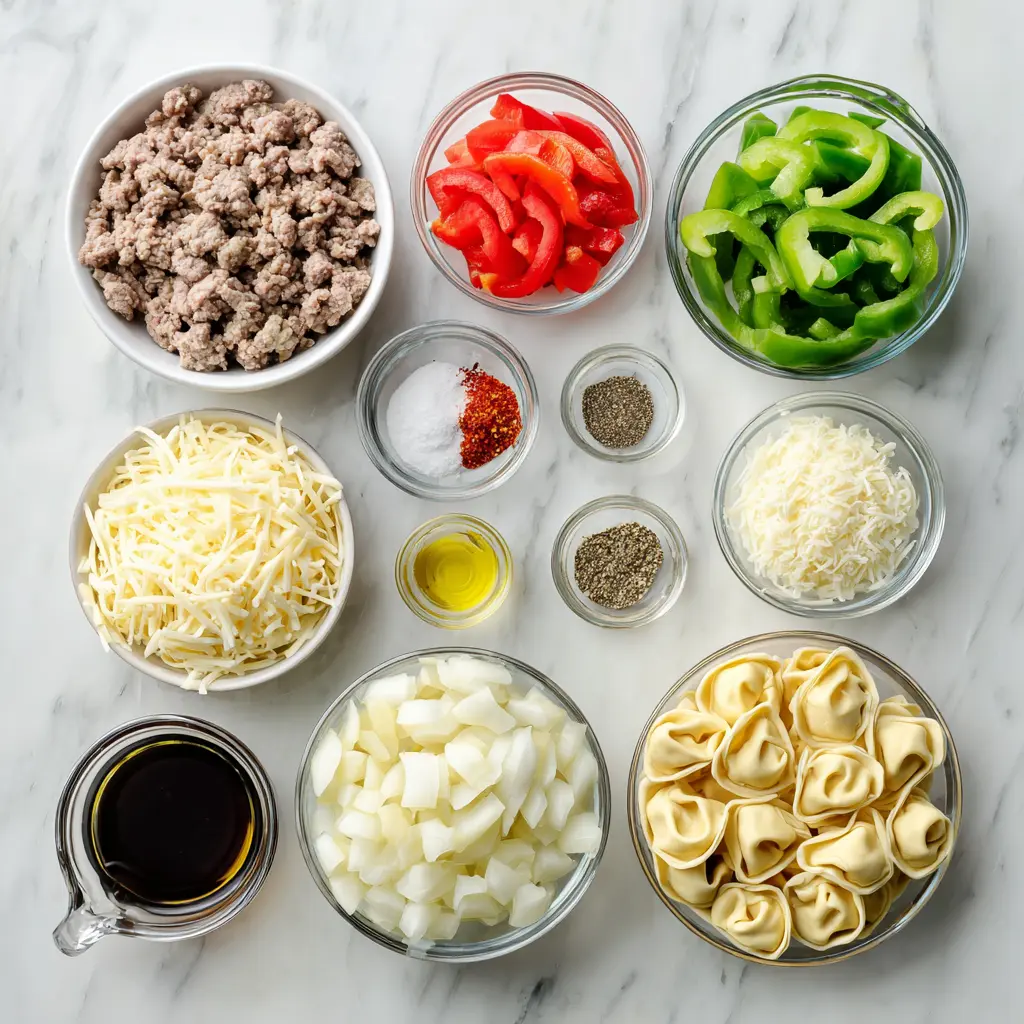 Crock Pot Cheesesteak Tortellini Ingredients