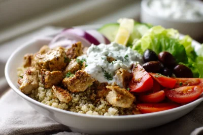 Greek Chicken Gyro Bowls Recipe Card