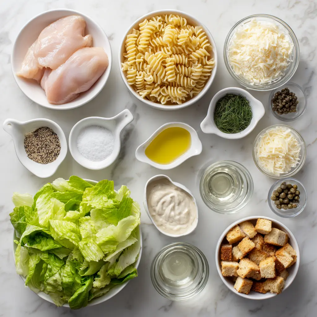 High Protein Chicken Caesar Pasta Salad Ingredients