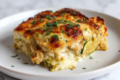 High Protein Chicken Zucchini Bake Recipe Card