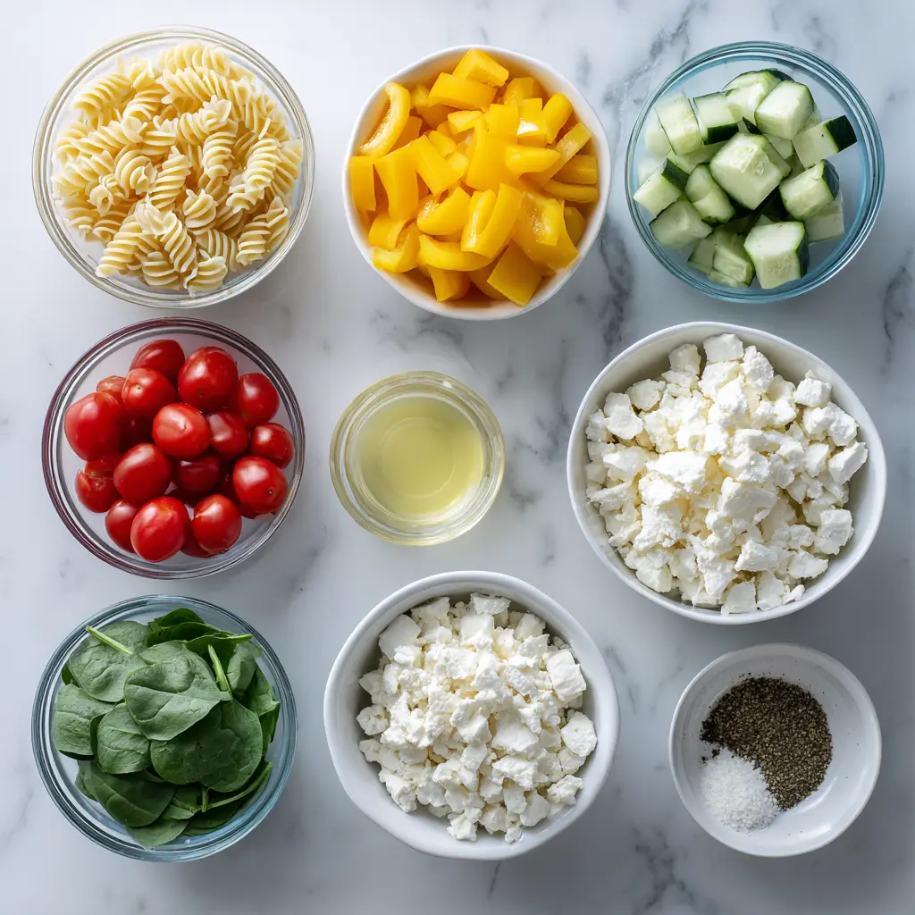 High Protein Cottage Cheese Pasta Salad Ingredients