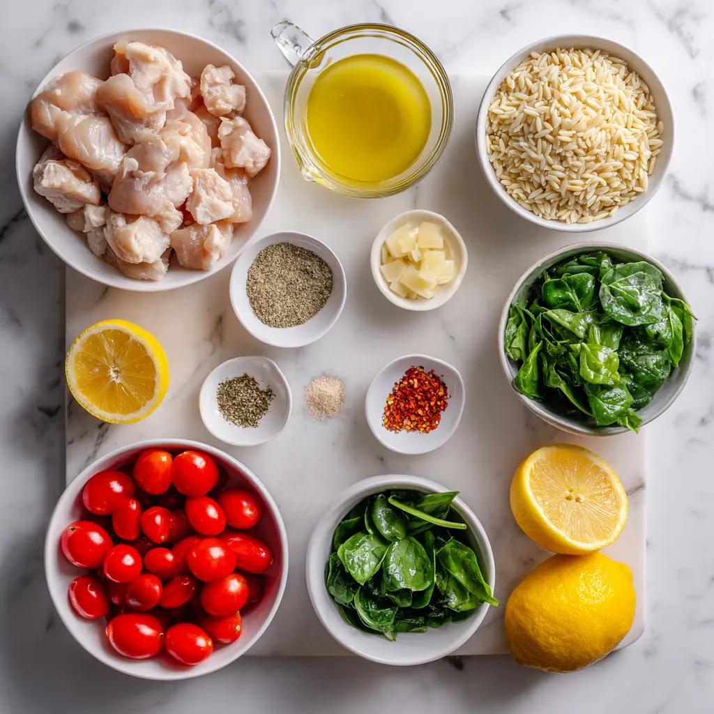 High Protein Lemon Chicken Orzo Skillet Ingredients