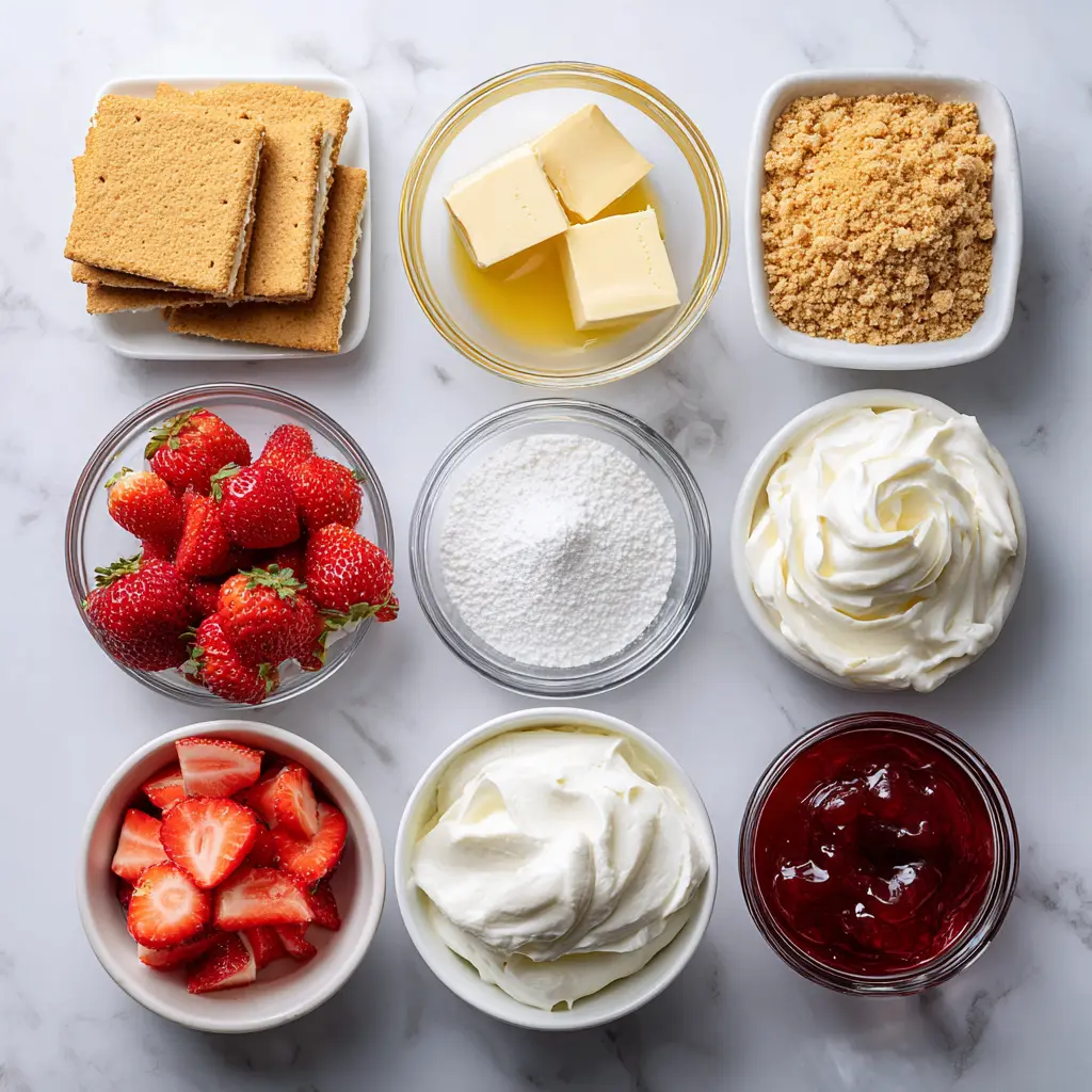 No-Bake Strawberry Cheesecake Lasagna Ingredients