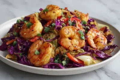 asian shrimp and cabbage stir fry recipe card