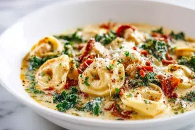 chicken tortellini soup recipe card