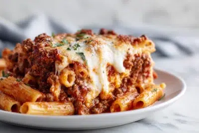 easy baked ziti recipe card