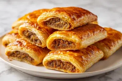 easy christmas sausage rolls recipe card