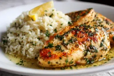 lemon herb chicken and rice recipe card