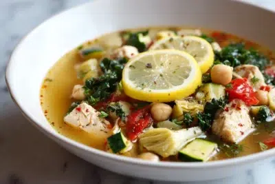 lemon mediterranean chicken soup recipe card