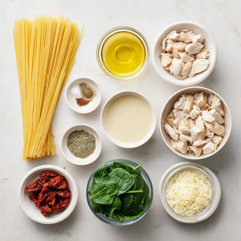 one pot tuscan chicken pasta ingredients 1